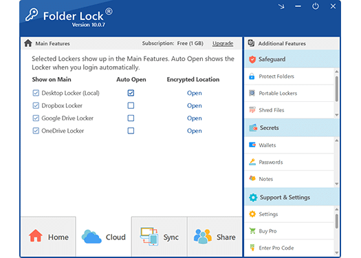Folder Lock cloud feature screen