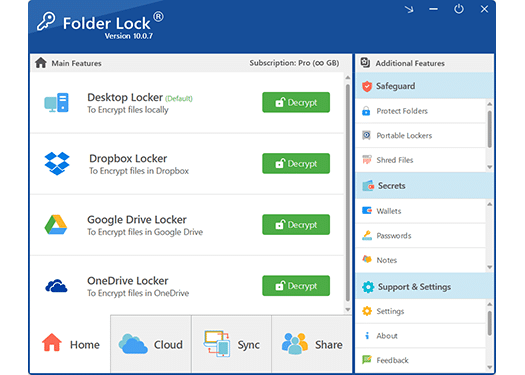 Folder Lock cloud locker screen