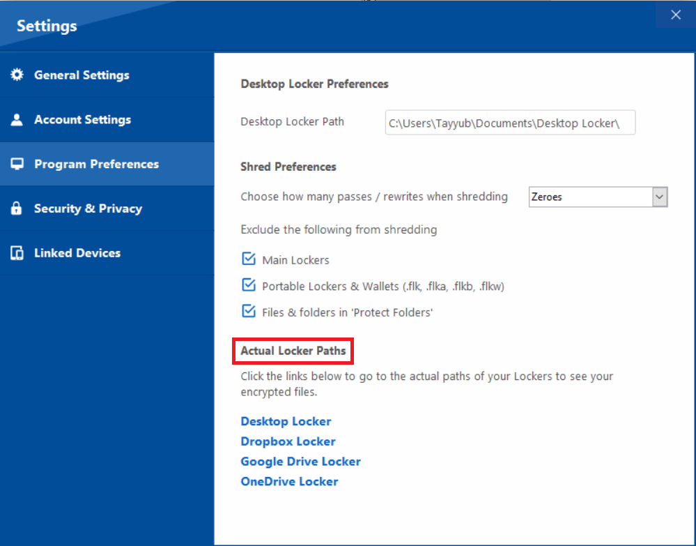 Folder Lock locker interface