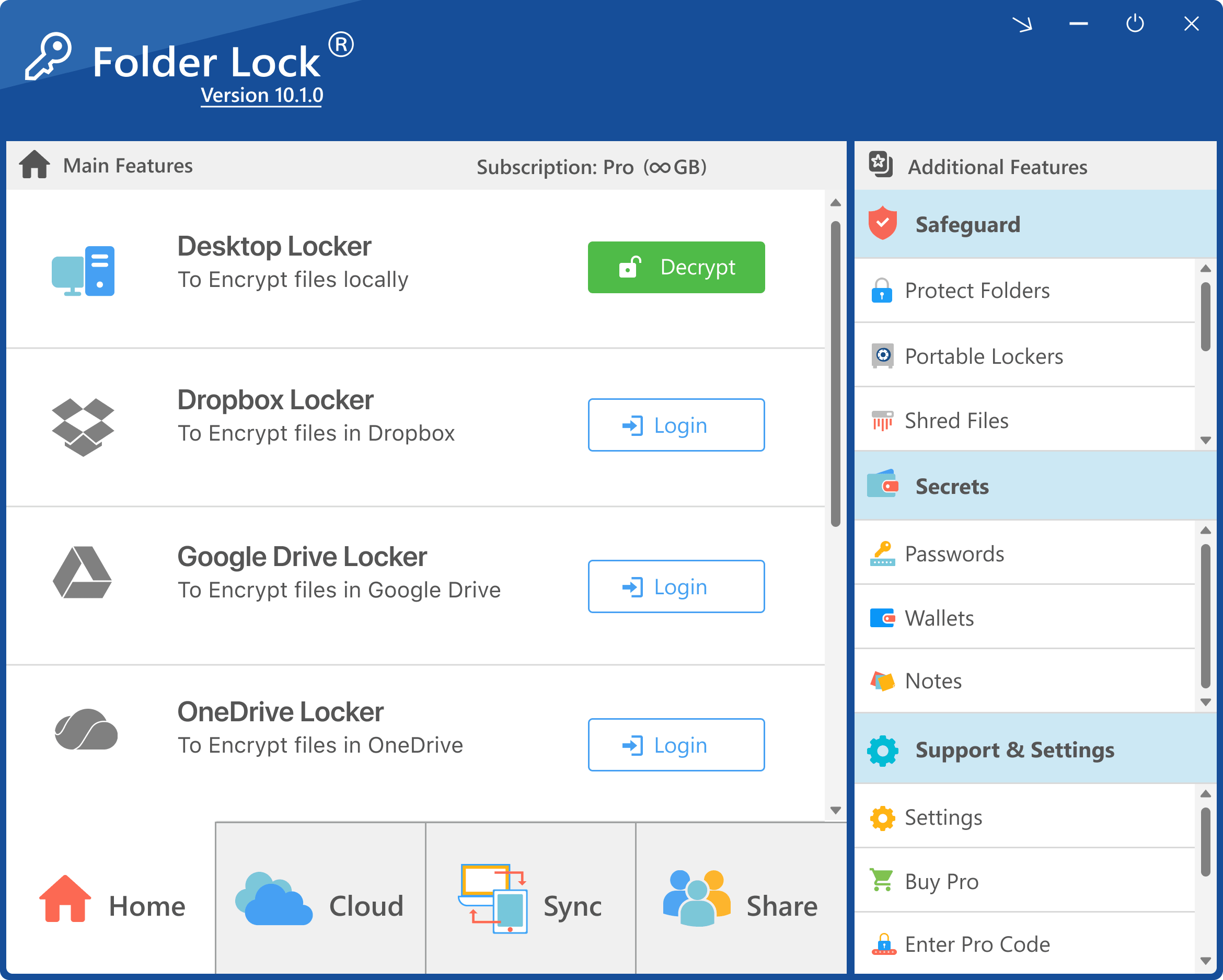 Folder Lock main screen