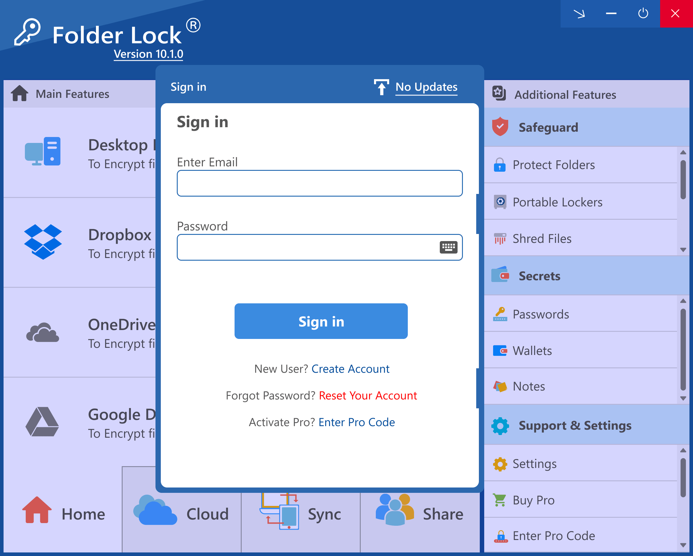 Folder Lock application screen