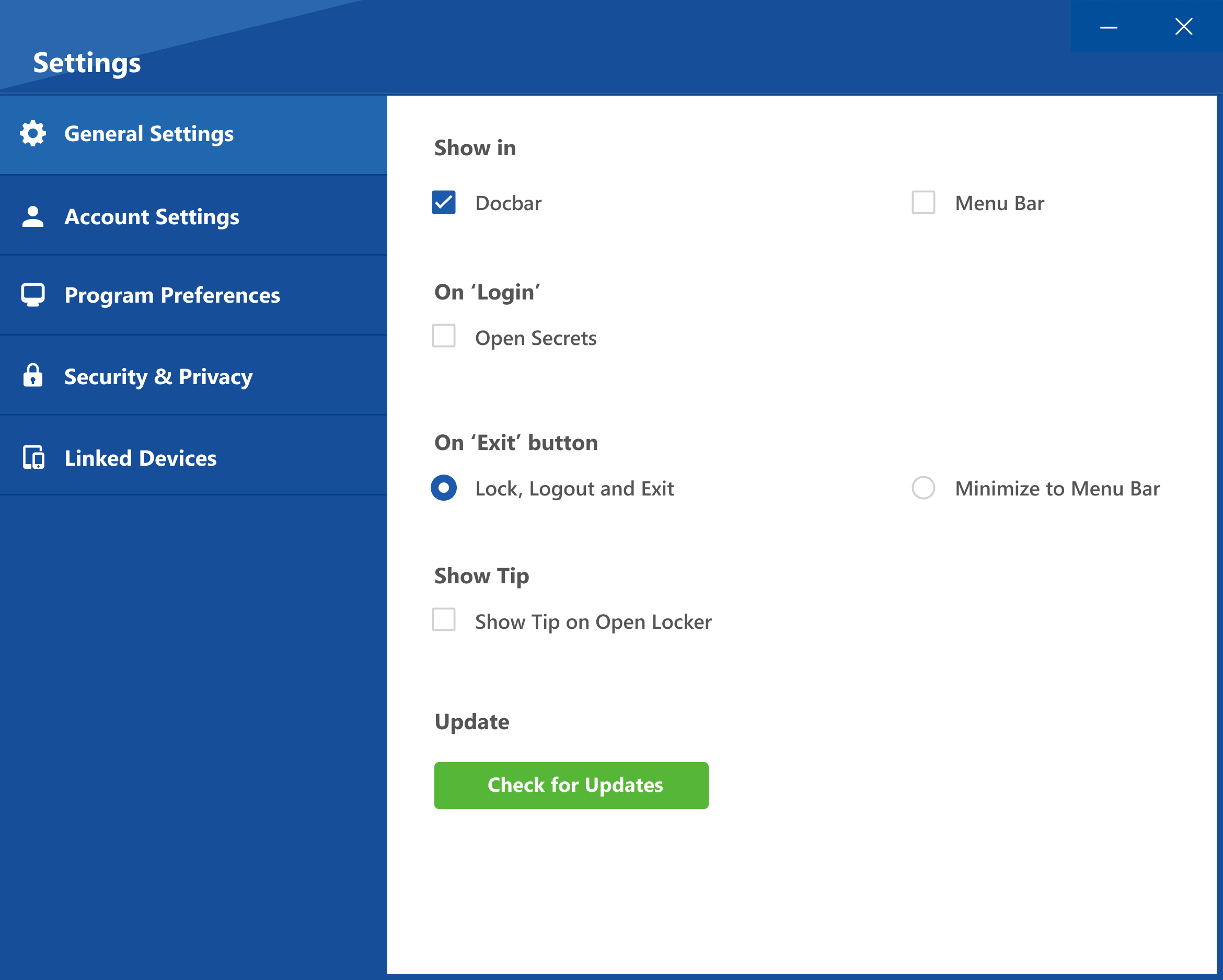 Folder Lock general settings